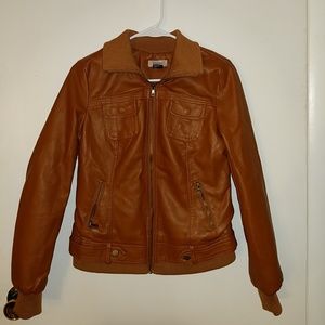 Faux Leather Brown Motorcycle Jacket